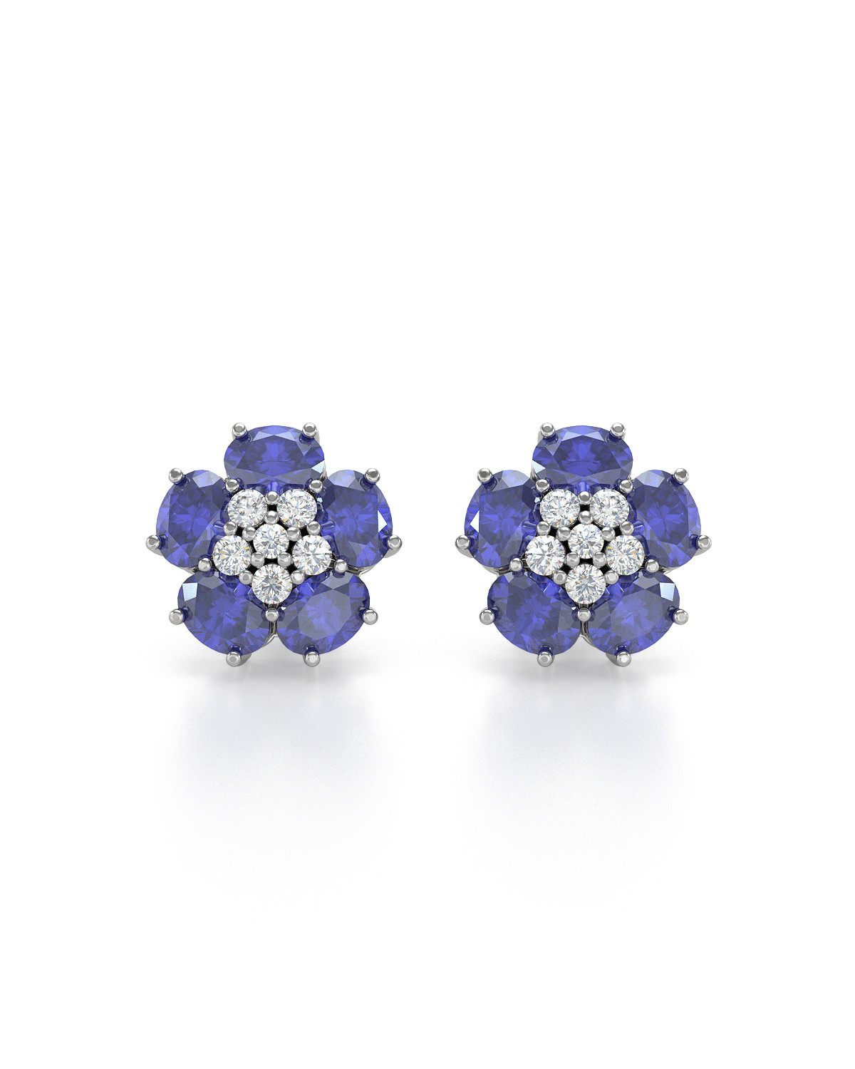Boucles d'oreille Tanzanite Fleur et Diamants sur Argent 925 2.86grs