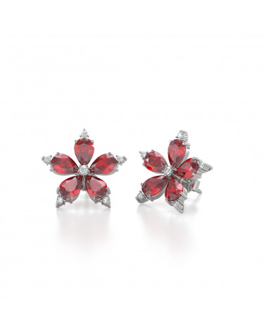 925 Silver Ruby Diamonds Earrings
