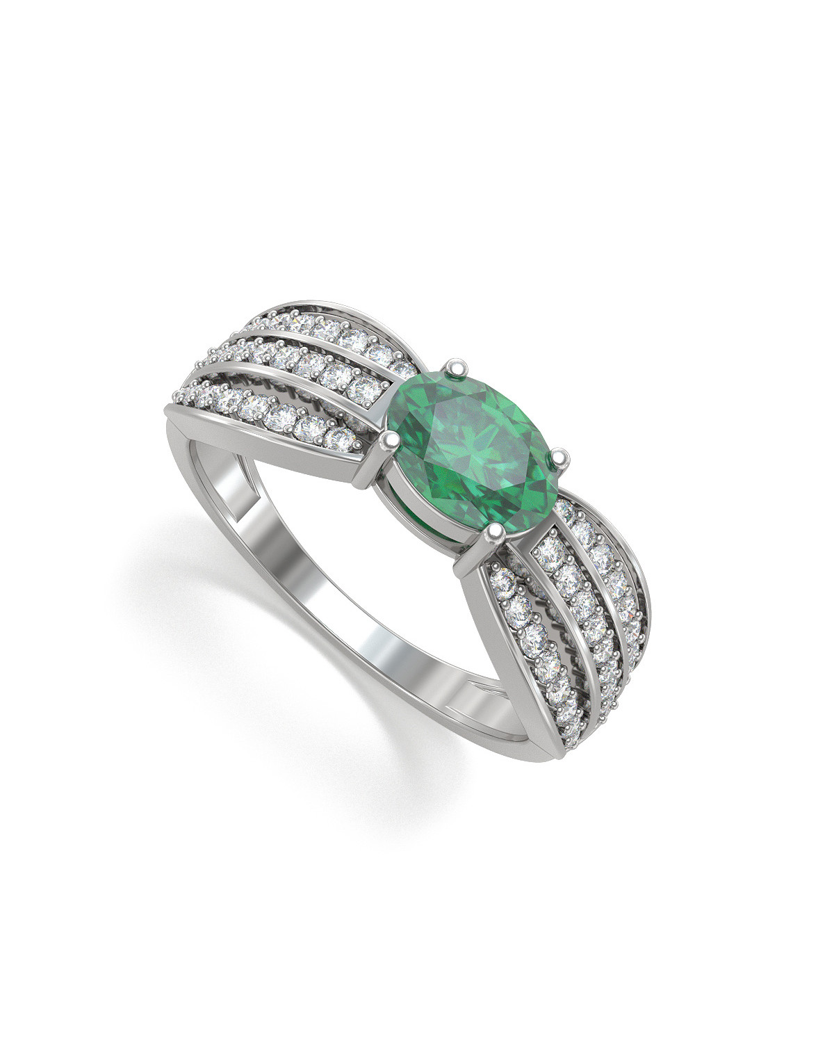 925 Silver Emerald Diamonds Ring 2.89grs