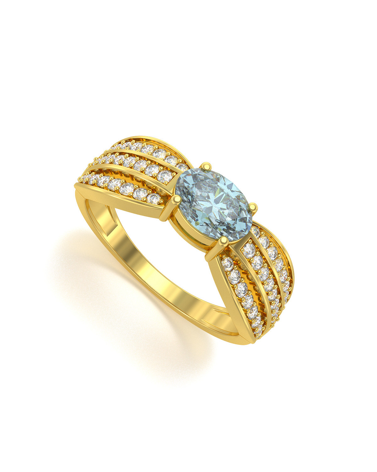 Gold Aquamarine Diamonds Ring 2.89grs