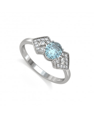 Bague Aigue-Marine et diamants sur Argent 925 2.234grs