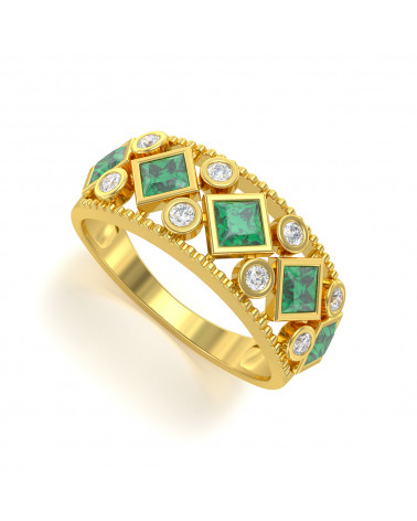 Bague Or Jaune Emeraude et diamants 3.682grs