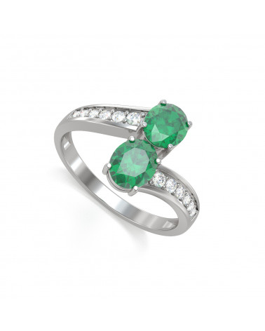 Anillo Duo de Esmeraldas CALINE en plata 925 – Colección de Joyas – Piedra Preciosa Elegante