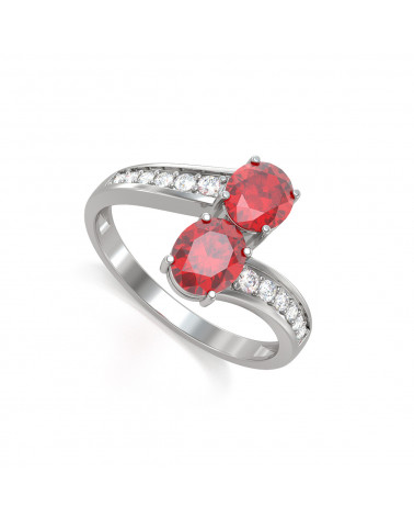 925 Silver Ruby Diamonds Ring ADEN - 1