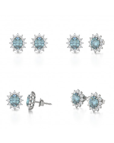 925 Silber Aquamarin Diamanten Ohrringe ADEN - 2
