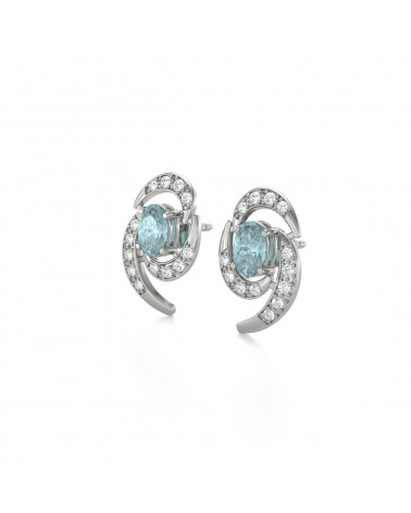 925 Silver Aquamarine Diamonds Earrings ADEN - 4