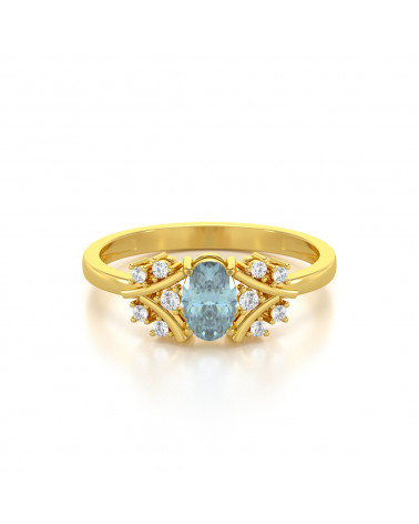 Gold Aquamarine Diamonds Ring 1.556grs ADEN - 3