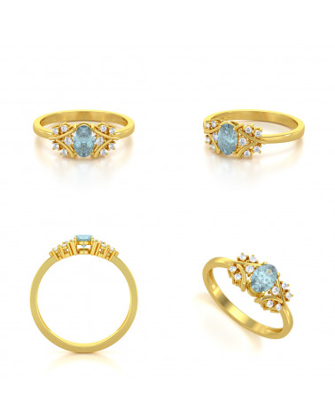 Gold Aquamarine Diamonds Ring 1.556grs ADEN - 2