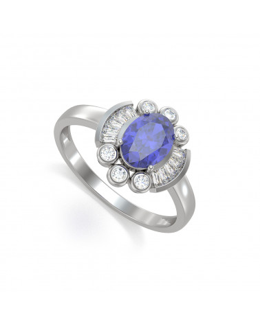 Bague Tanzanite et diamants sur Argent 925 2.10grs ADEN - 1