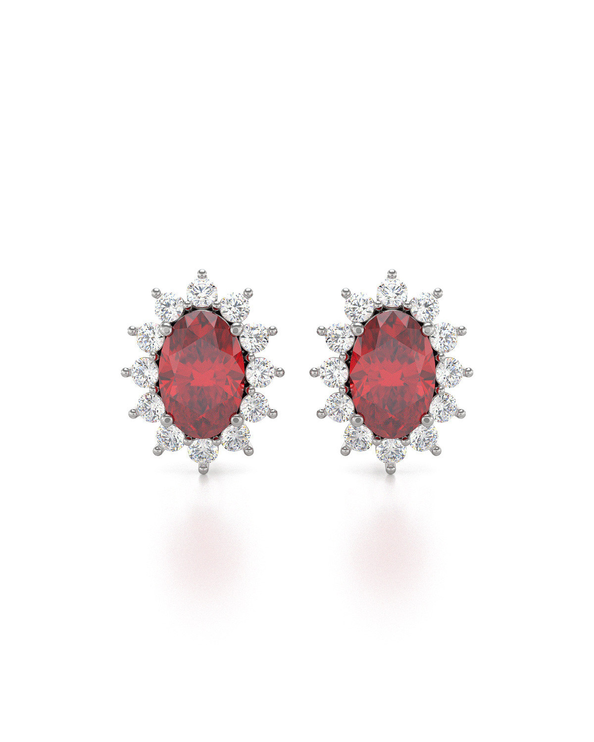 Boucles d'oreille Or Blanc et Rubis Forme Marquise 1.4grs