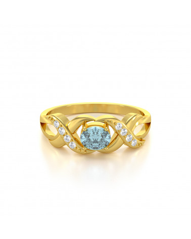 Gold Aquamarine Diamonds Ring 2.684grs ADEN - 3