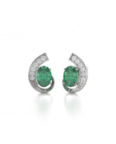 14K Gold Emerald Diamonds Earrings ADEN - 3