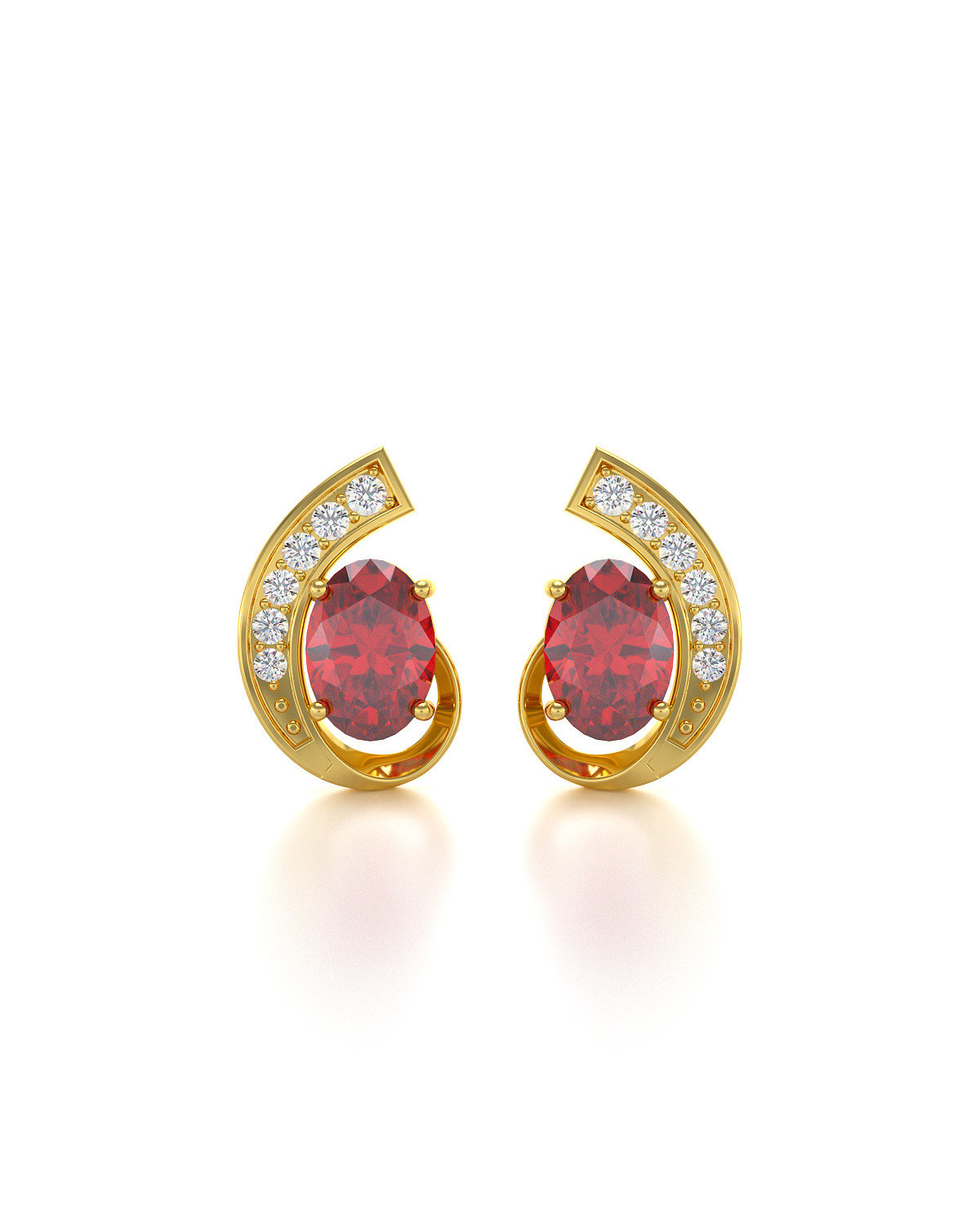 Boucles d'oreille Or Jaune Rubis et Diamants 2.10grs