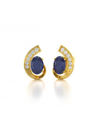 14K Gold Sapphire Diamonds Earrings ADEN - 3