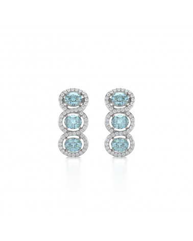 925 Silver Aquamarine Diamonds Earrings ADEN - 1