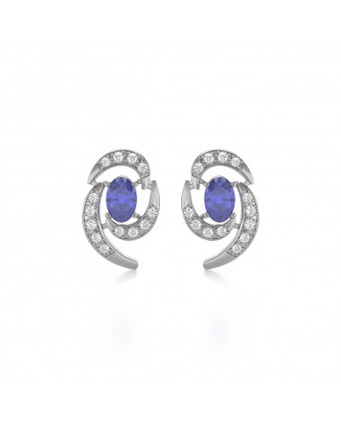 925 Silber Tanzanit Diamanten Ohrringe ADEN - 1