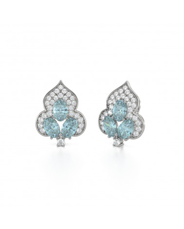 925 Silver Aquamarine Diamonds Earrings ADEN - 3