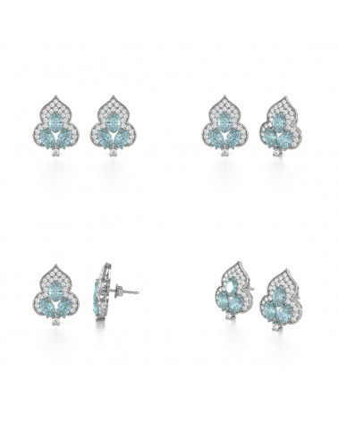 925 Silver Aquamarine Diamonds Earrings ADEN - 2