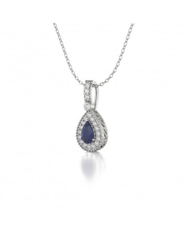 925 Silver Sapphire Diamonds Necklace Pendant Chain included ADEN - 3