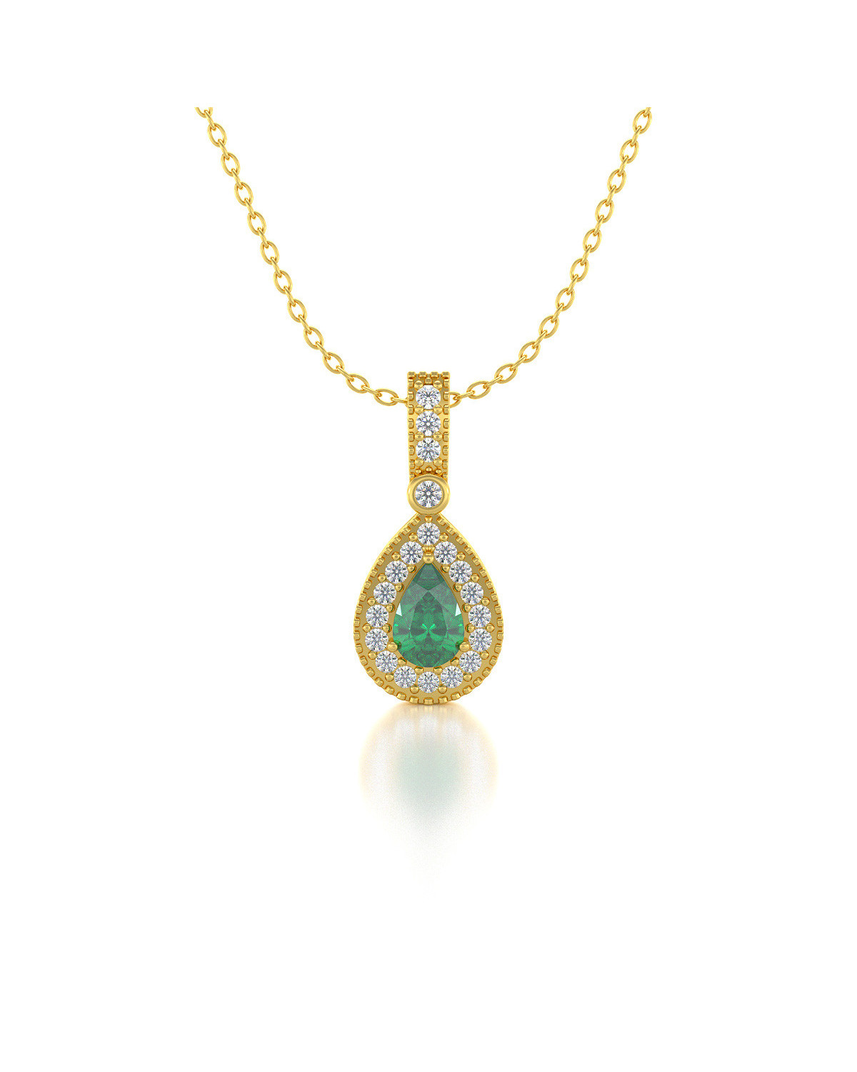 14K Gold Emerald Diamonds Necklace Pendant Gold Chain included
