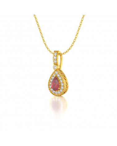 14K Gold Ruby Diamonds Necklace Pendant Gold Chain included ADEN - 3