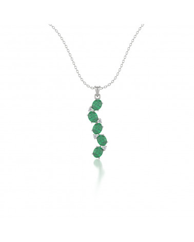 Colgante Pendente Smeraldo Diamanti Catena Argento inclusa ADEN - 1