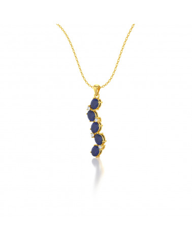14K Gold Sapphire Diamonds Necklace Pendant Gold Chain included ADEN - 3