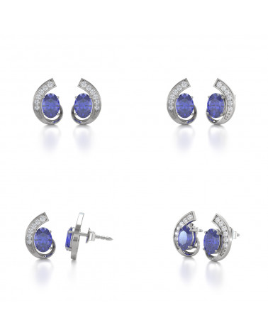 925 Silver Tanzanite Diamonds Earrings ADEN - 2