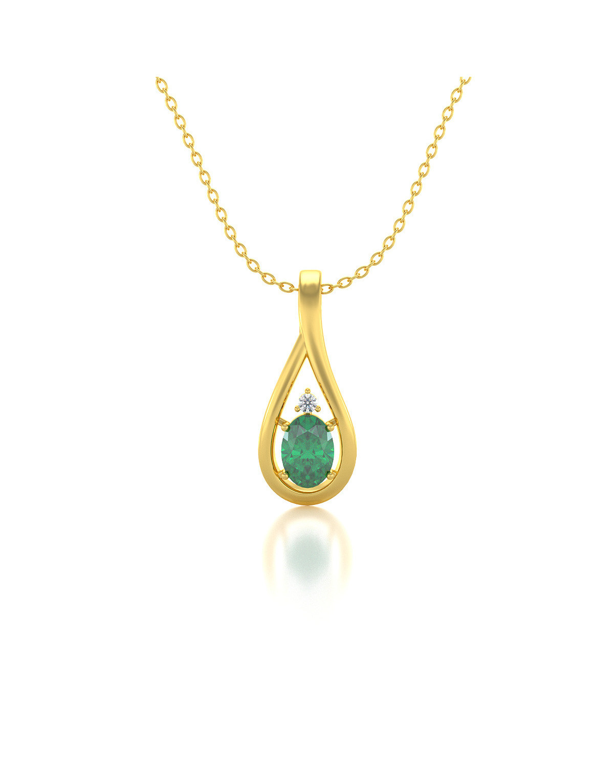 Collar Colgante de Oro 14K Esmeralda y Diamantes Cadena Oro incluida
