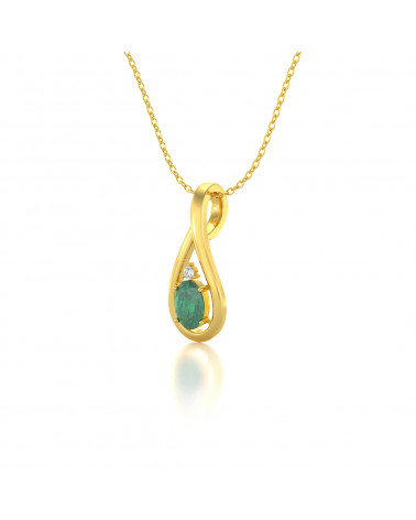 Colgante Pendente in Oro 14K Smeraldo Diamanti Catena Oro inclusa ADEN - 3