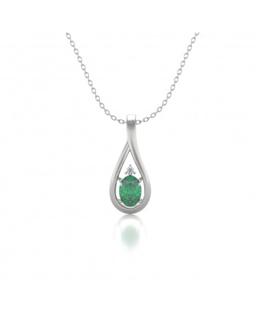 Colgante Pendente Smeraldo Diamanti Catena Argento inclusa ADEN - 1