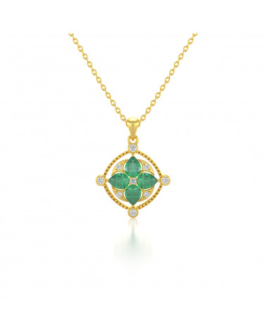 14K Gold Smaragd Diamanten Halsketten Anhanger Goldkette enthalten ADEN - 1