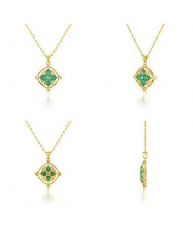 Collar Colgante de Oro 14K Esmeralda y Diamantes Cadena Oro incluida ADEN - 2