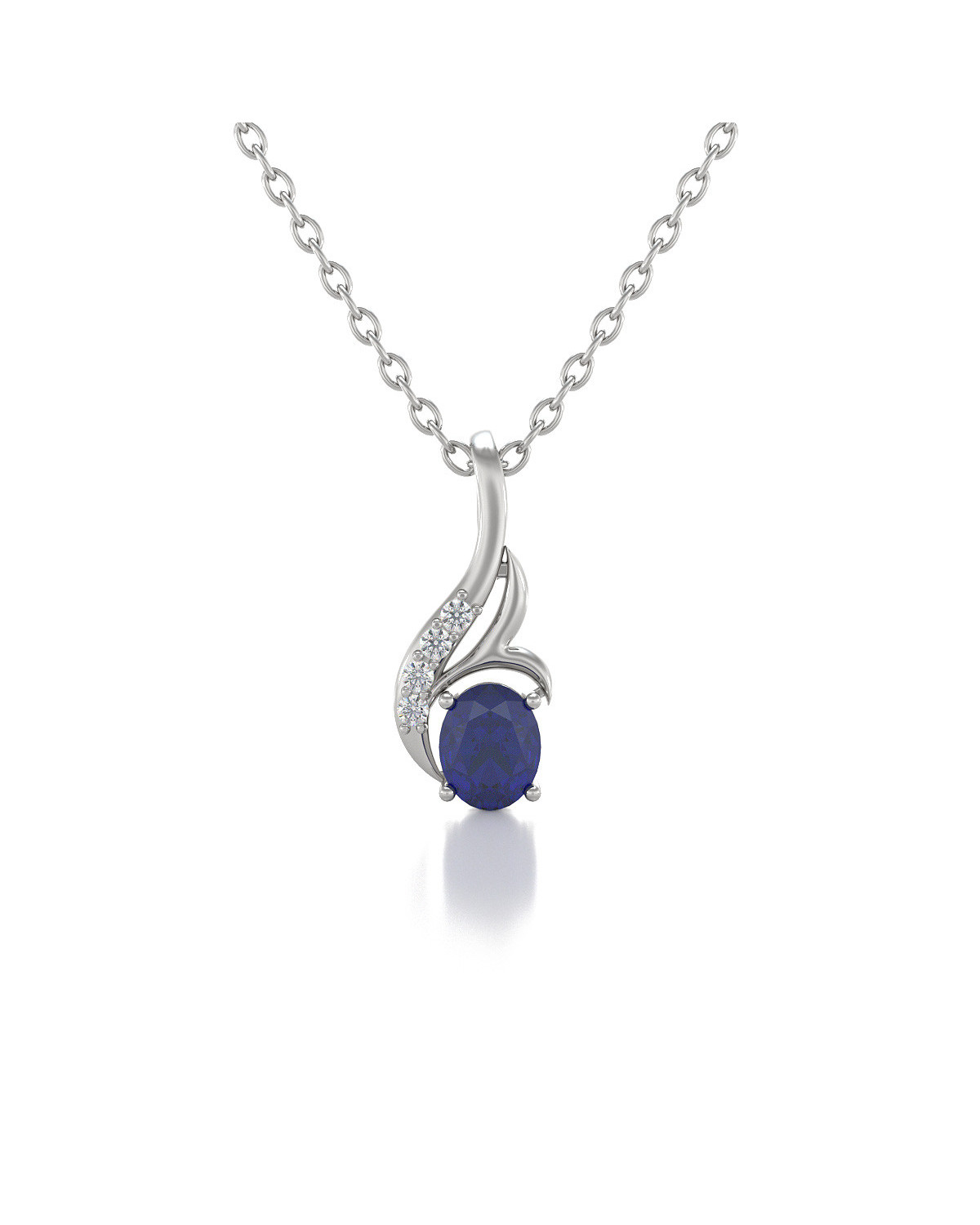 925 Silver Sapphire Diamonds Necklace Pendant Chain included ADEN - 1