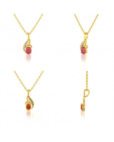 14K Gold Ruby Diamonds Necklace Pendant Gold Chain included ADEN - 2