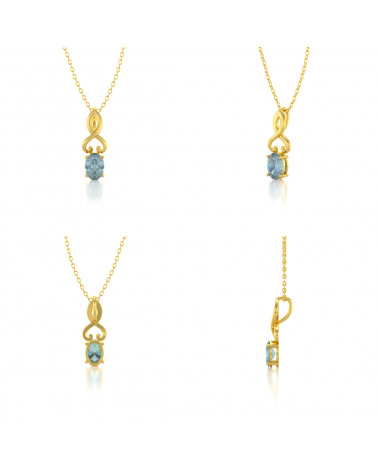 14K Gold Aquamarine Necklace Pendant Gold Chain included ADEN - 2