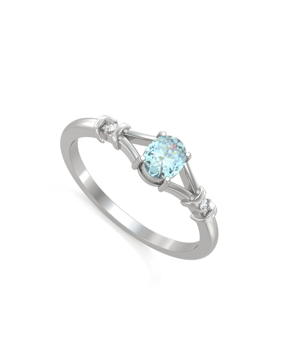 Bague Or Blanc Solitaire Aigue-Marine et diamants 2.094grs