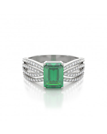925 Silver Emerald Diamonds Ring ADEN - 3