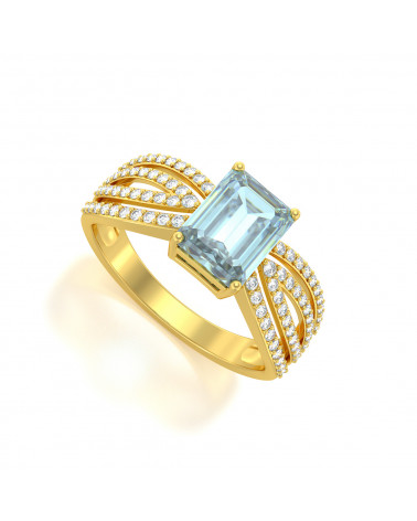 Gold Aquamarine Diamonds Ring ADEN - 1