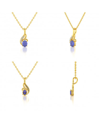 Gold Tanzanite Diamonds Necklace Pendant Gold Chain included ADEN - 2