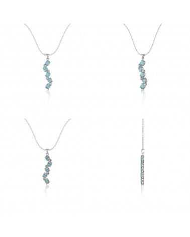 925 Silver Aquamarine Diamonds Necklace Pendant Chain included ADEN - 2
