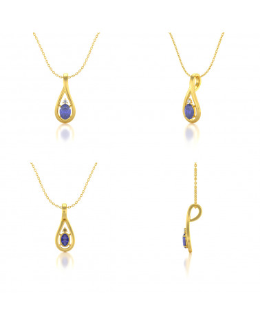 Collar Colgante de Oro Tanzanita y Diamantes Cadena Oro incluida ADEN - 2