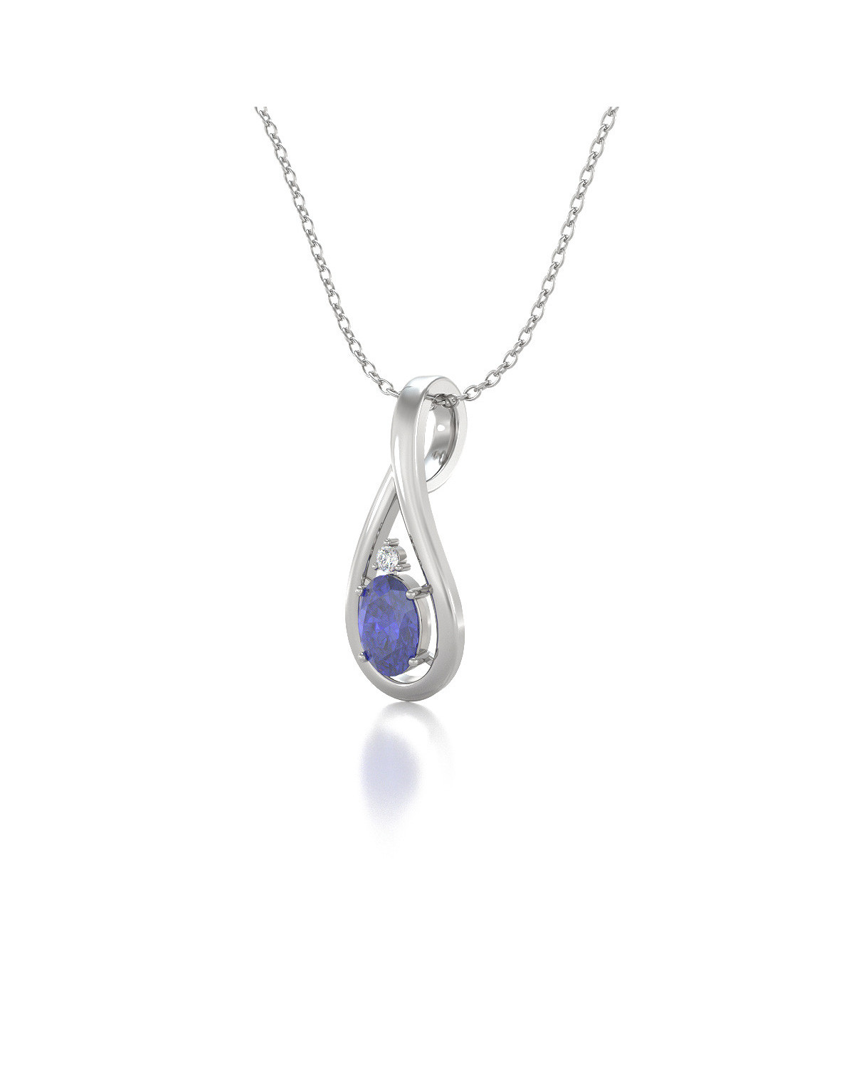 14K Yellow Gold Natural Tanzanite and Diamond Necklace 18 inch chain