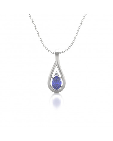 925 Silver Tanzanite Diamonds Necklace Pendant Chain included ADEN - 1
