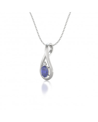 925 Silver Tanzanite Diamonds Necklace Pendant Chain included ADEN - 3