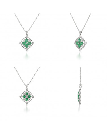 Collar Colgante Esmeralda y Diamantes Cadena Plata de Ley incluida ADEN - 2
