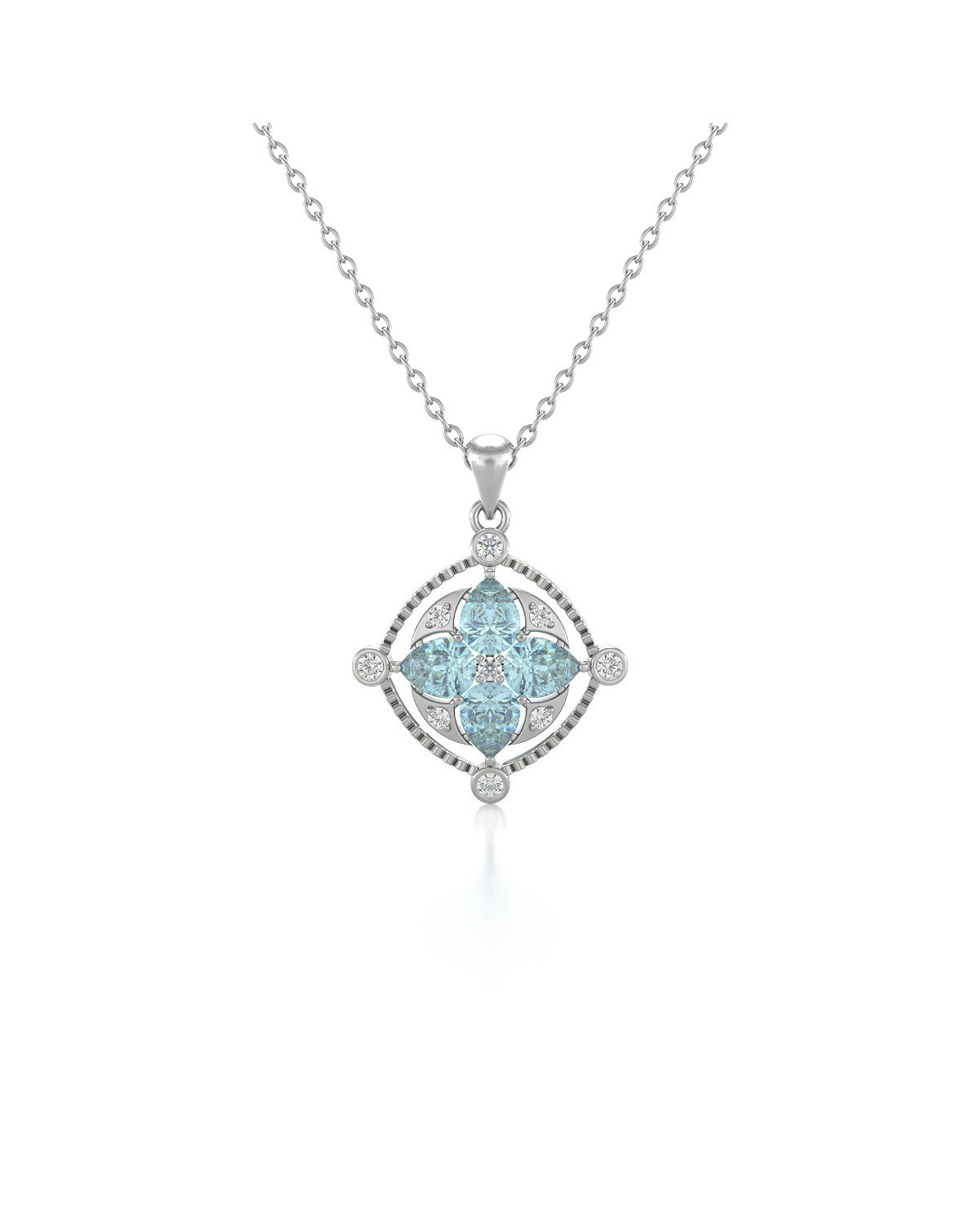 Colgante Pendente Acquamarina Diamanti Catena Argento inclusa