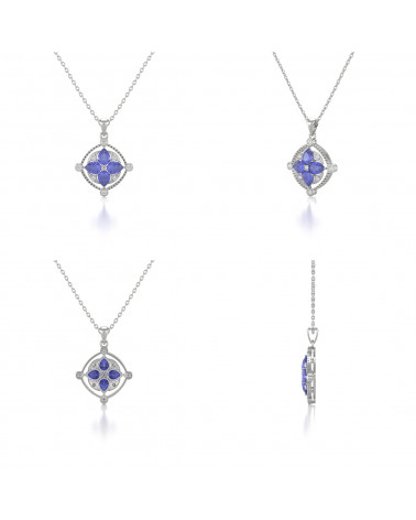 925 Silver Tanzanite Diamonds Necklace Pendant Chain included ADEN - 2