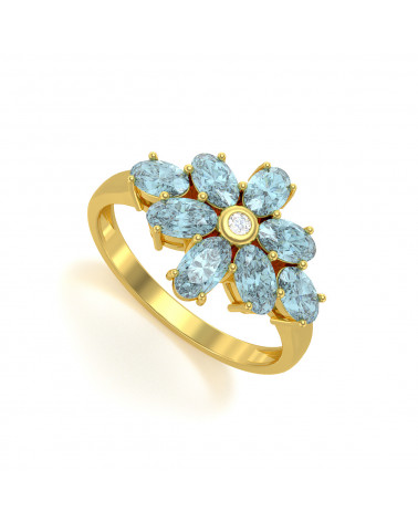 Gold Aquamarine Diamonds Ring ADEN - 1