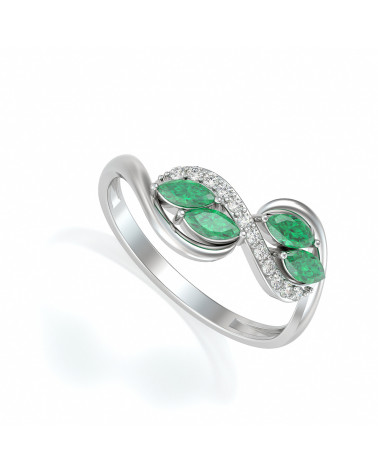 925 Silver Emerald Diamonds Ring ADEN - 1